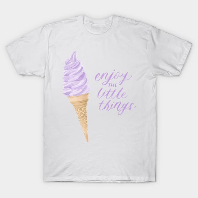 Purple Ice Cream "Enjoy the Little Things" Watercolour Painting T-Shirt by Flowering Words